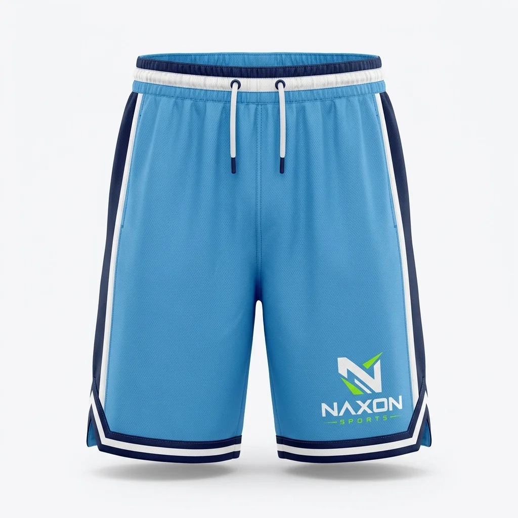 Custom Basketball Shorts Design 2 – basketball shorts mock-up made by Naxon Sports, Sialkot