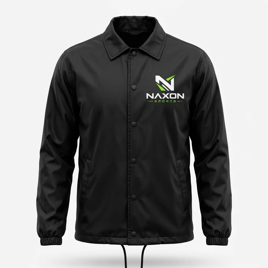Custom black coach jacket by Naxon Sports