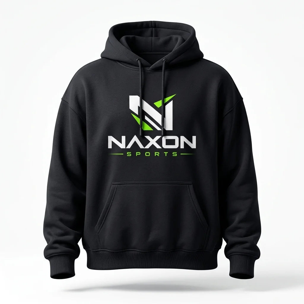 Custom black hoodie with chest logo by Naxon Sports