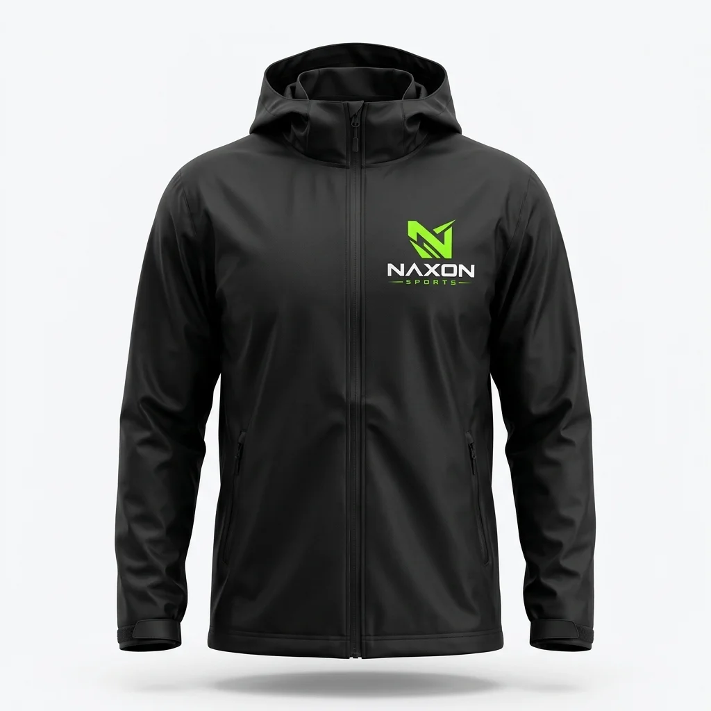 Custom black rain jacket by Naxon Sports