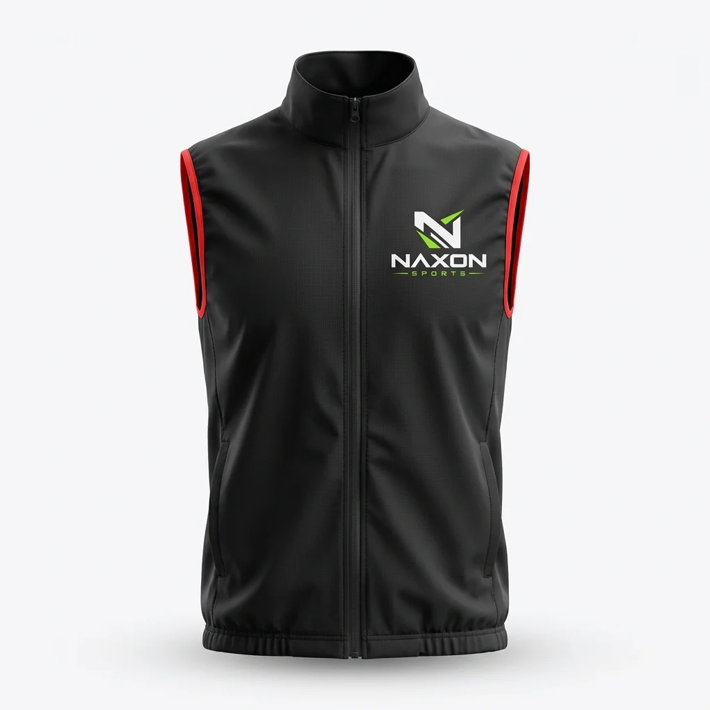 Custom Black Sports Vest Design 1 – black sports vest mock-up made by Naxon Sports, Sialkot