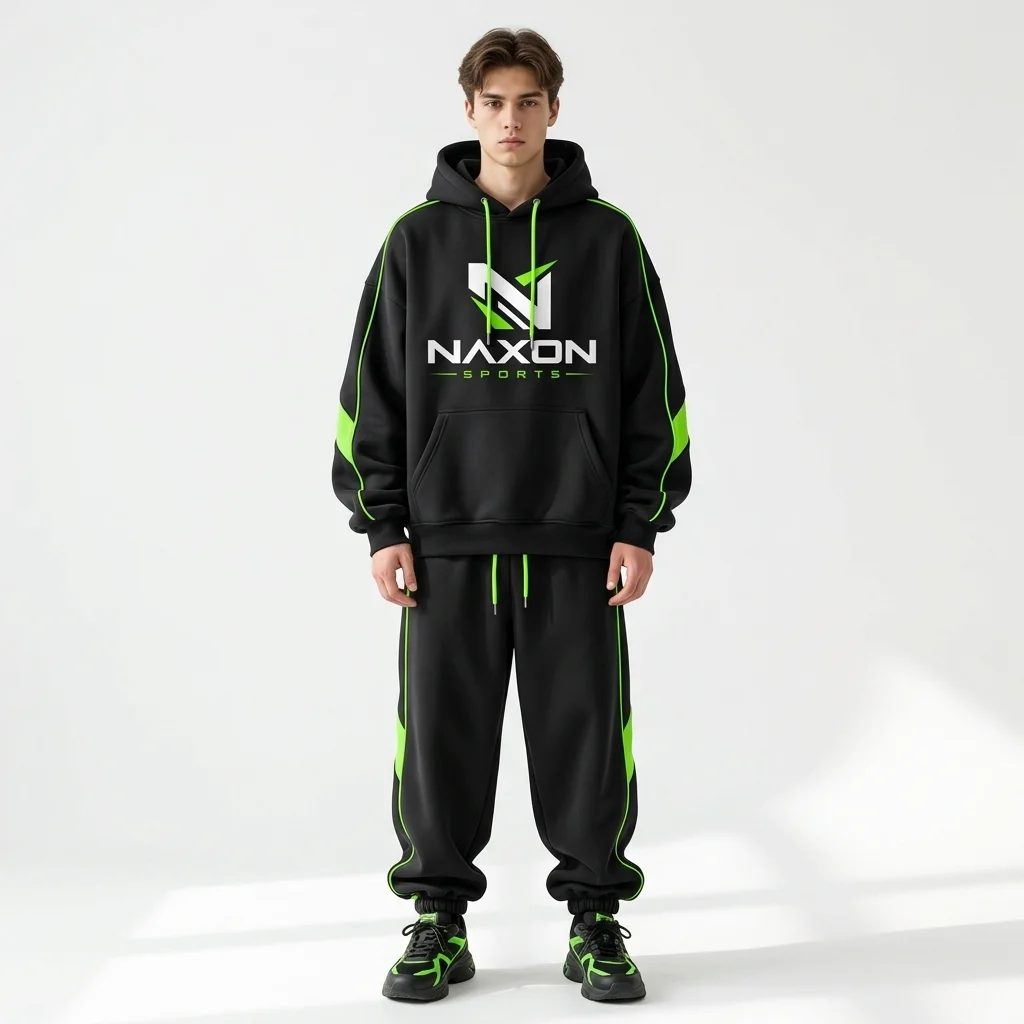 Custom black tracksuit with neon accents by Naxon Sports