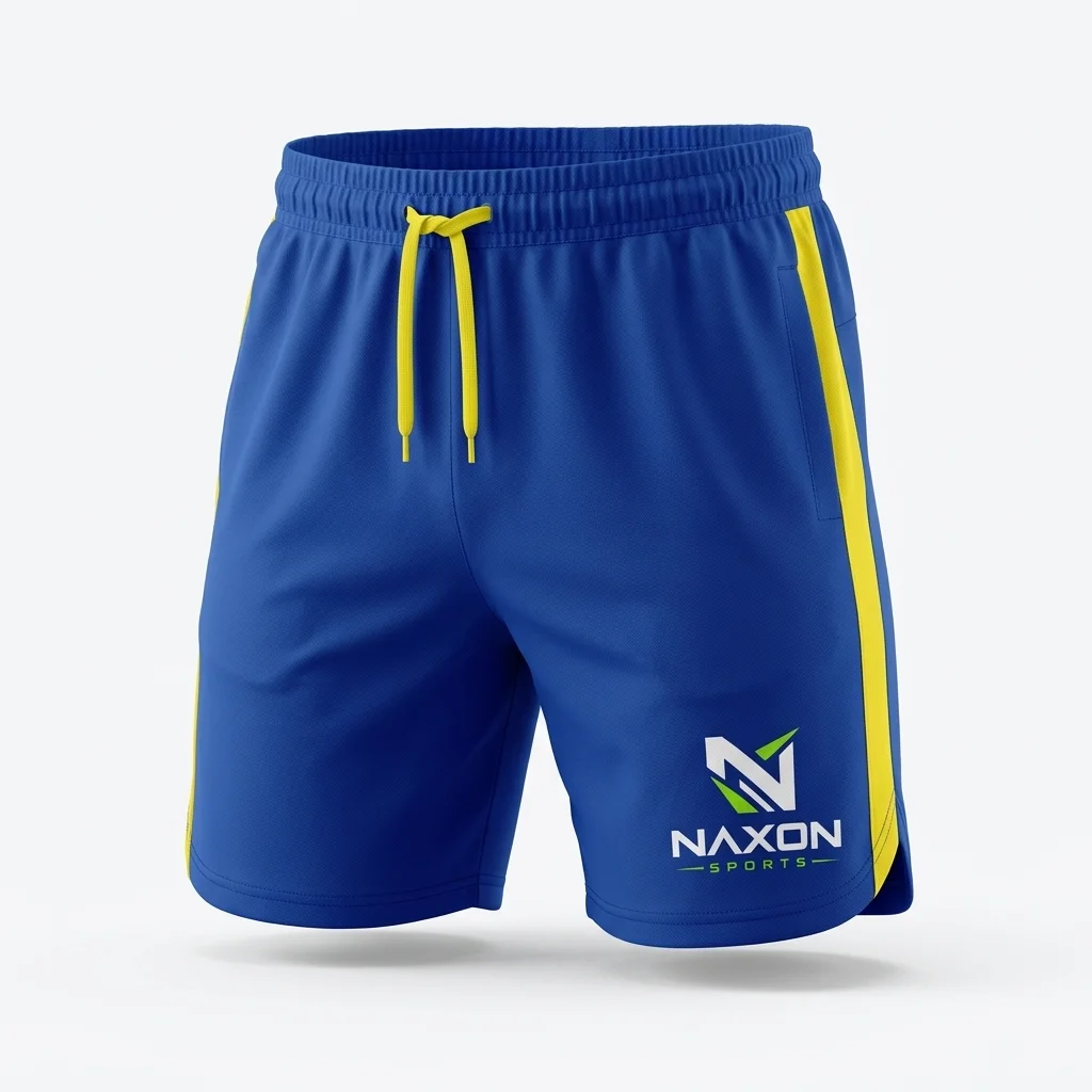 Custom blue bodybuilding shorts by Naxon Sports