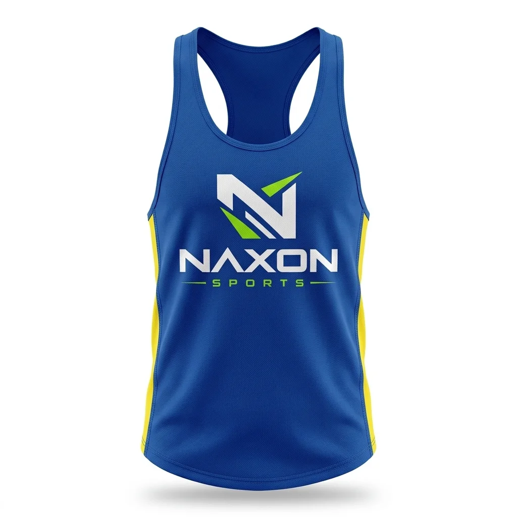 Custom blue stringer tank top by Naxon Sports