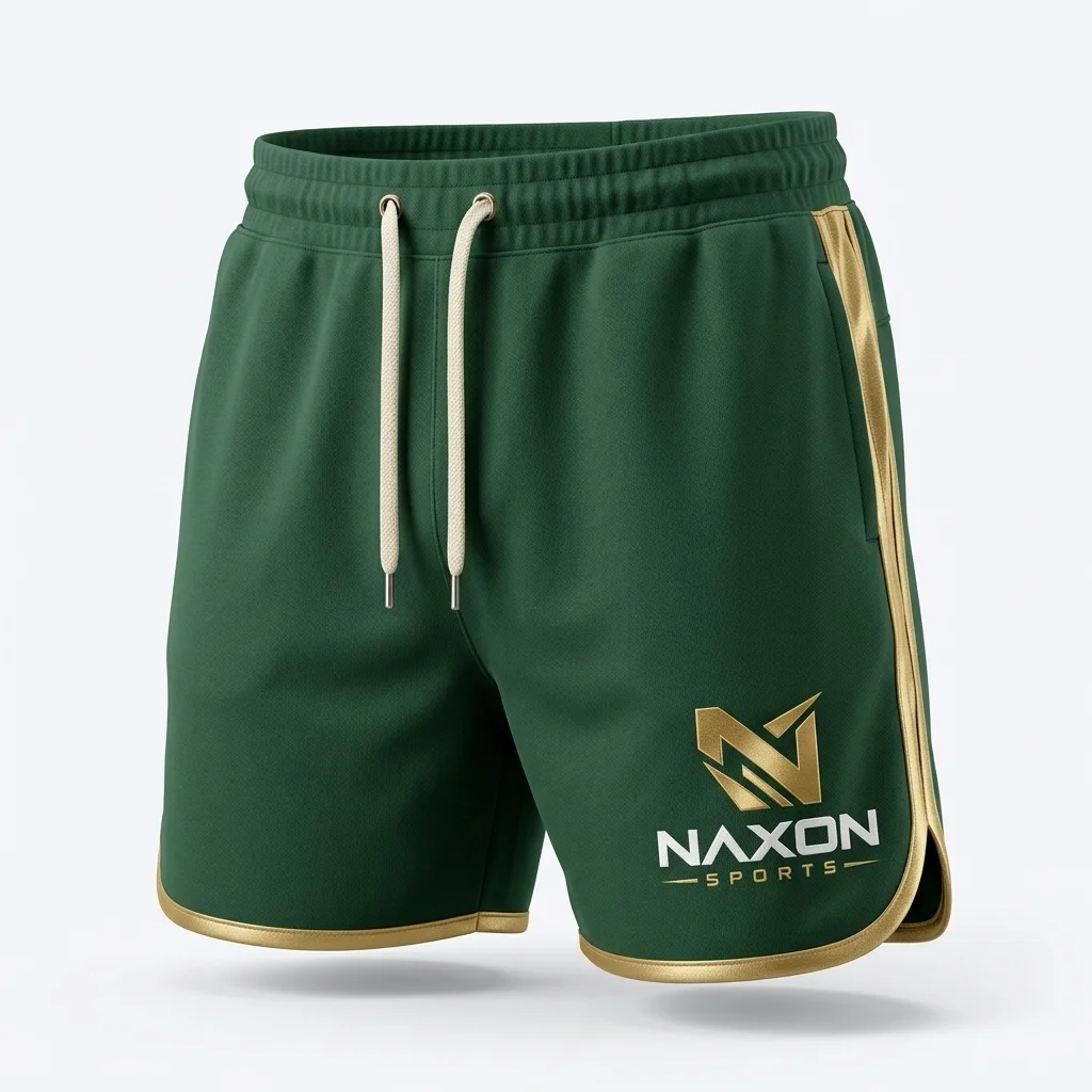 Custom Bodybuilding Shorts Design 8 – bodybuilding shorts mock-up made by Naxon Sports, Sialkot