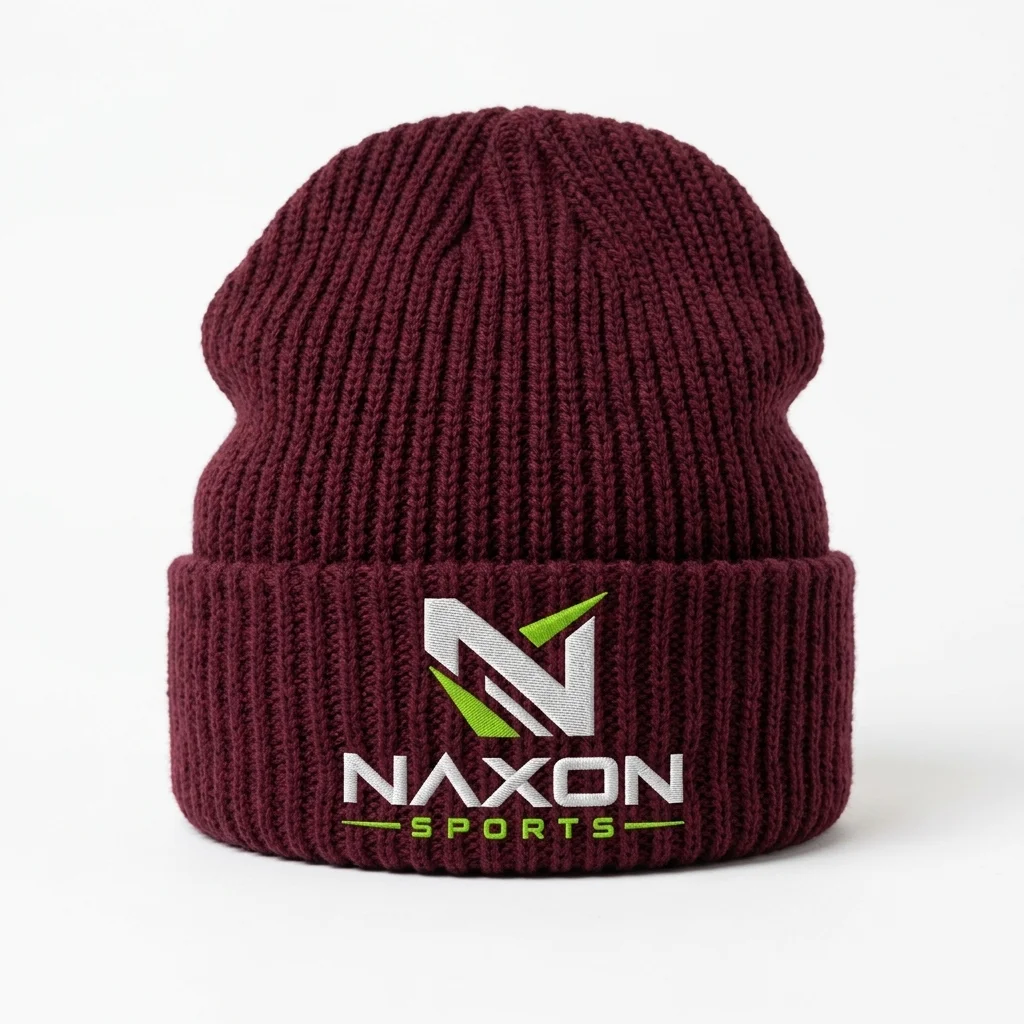 Custom burgundy beanie by Naxon Sports