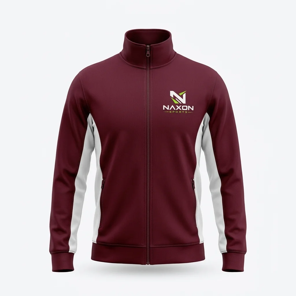 Custom burgundy gym jacket by Naxon Sports