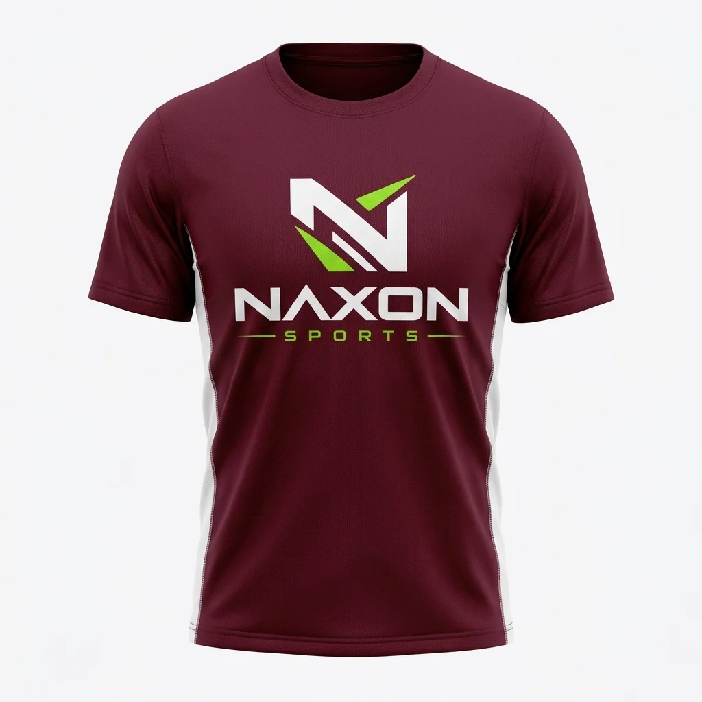 Custom Burgundy Gym T-Shirt Design 1 – burgundy gym t-shirt mock-up made by Naxon Sports, Sialkot