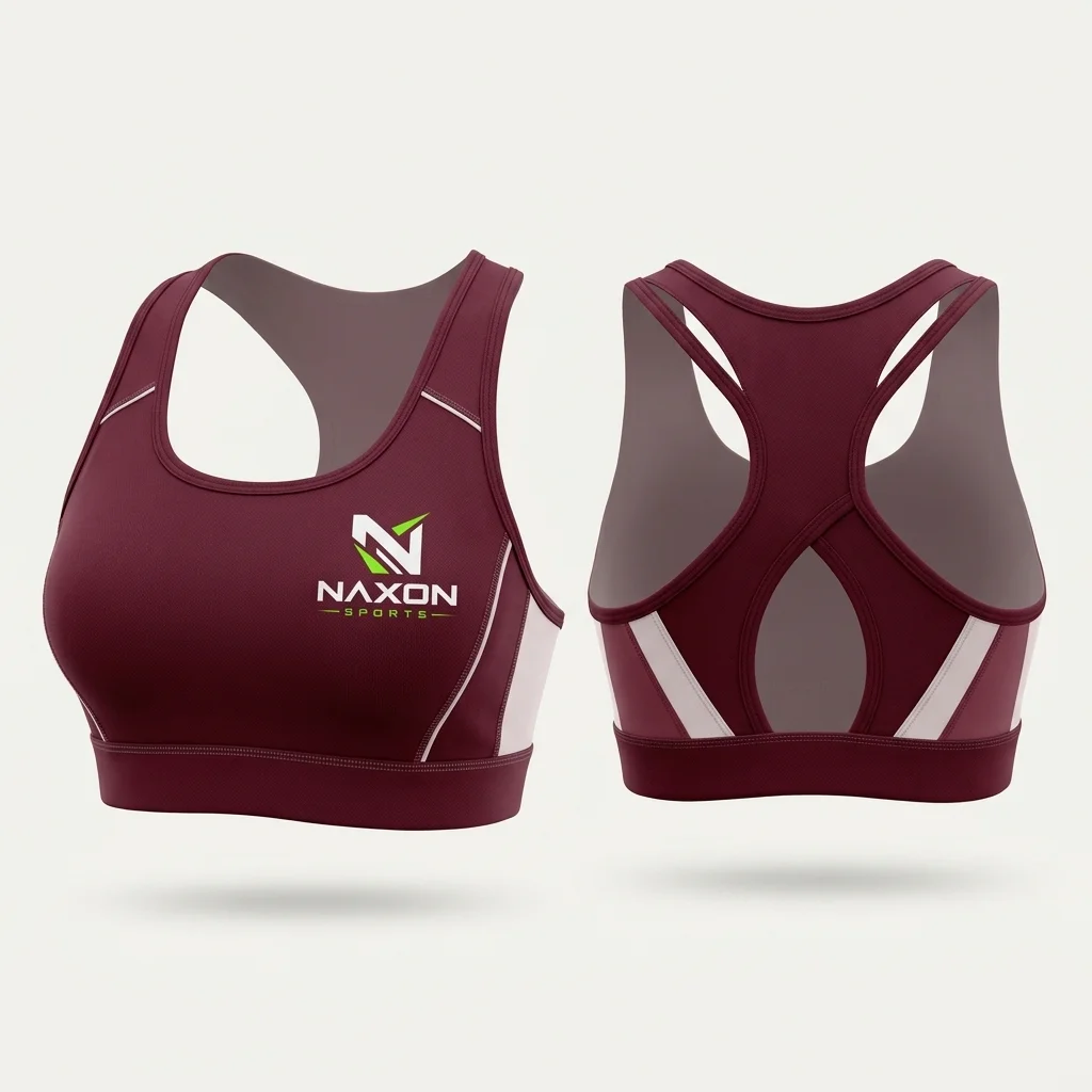 Custom burgundy sports bra by Naxon Sports