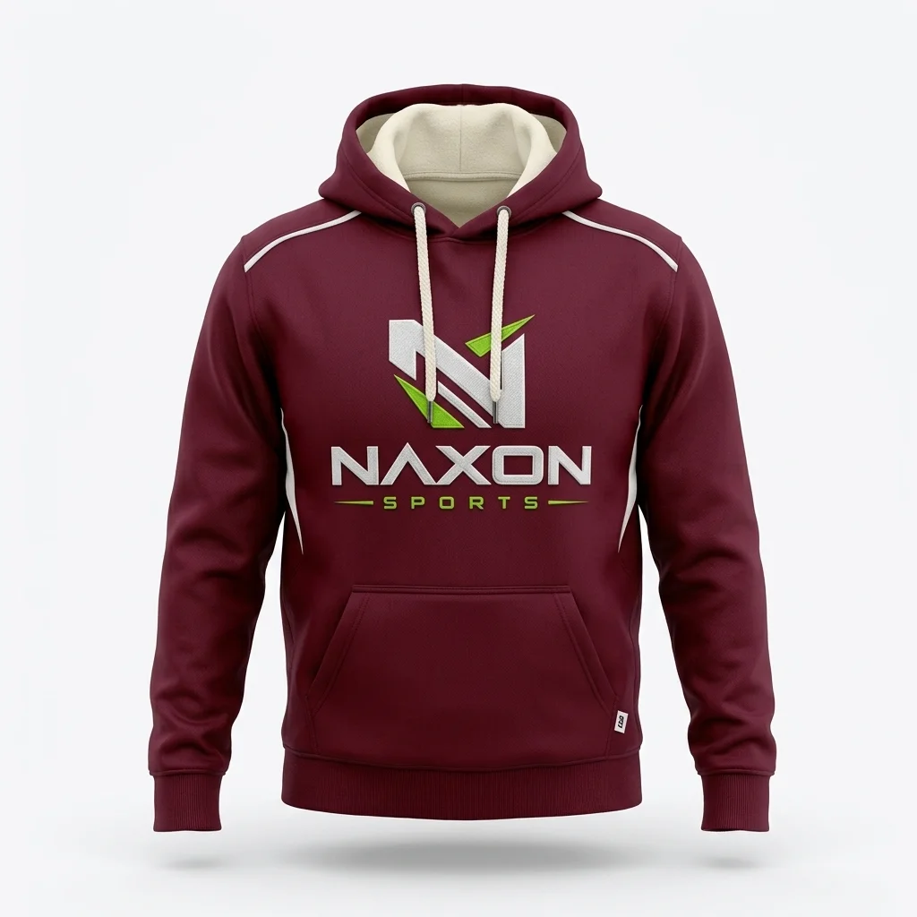 Custom burgundy sports hoodie by Naxon Sports