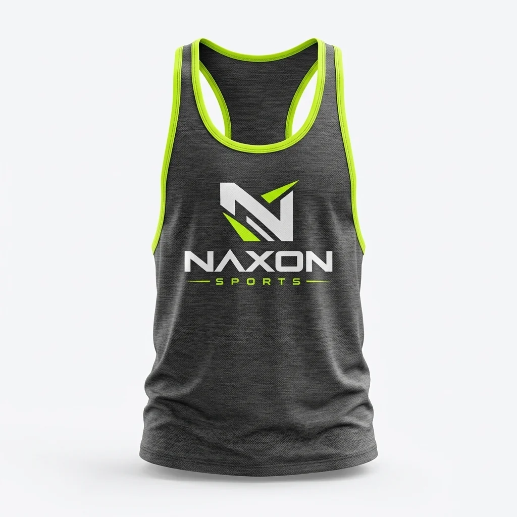 Custom Charcoal Bodybuilding Tank Top Design 1 – charcoal bodybuilding tank top mock-up made by Naxon Sports, Sialkot