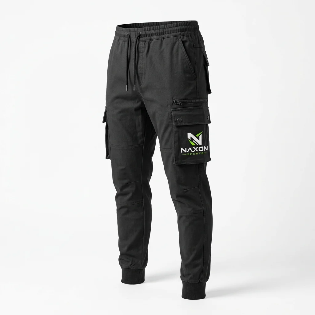 Custom charcoal cargo joggers by Naxon Sports