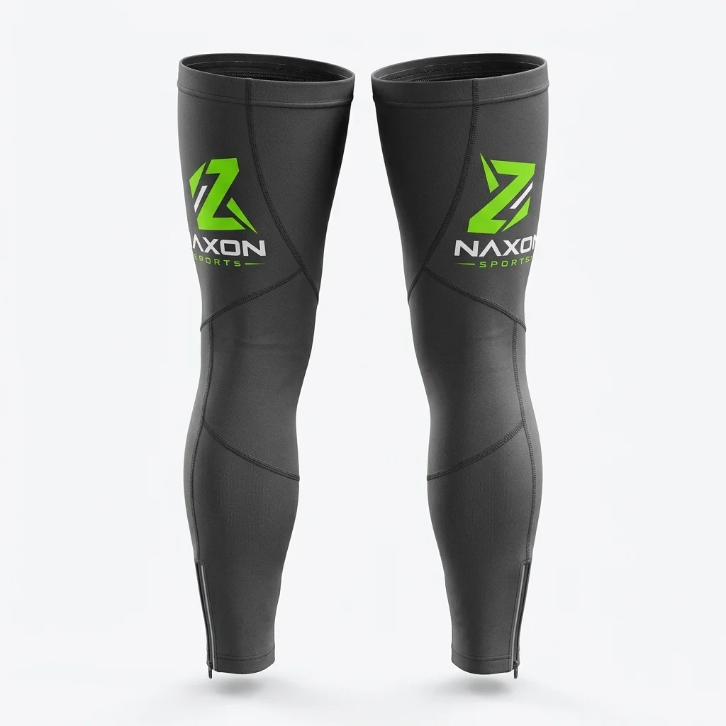 Custom charcoal cycling leg warmers shown by Naxon Sports