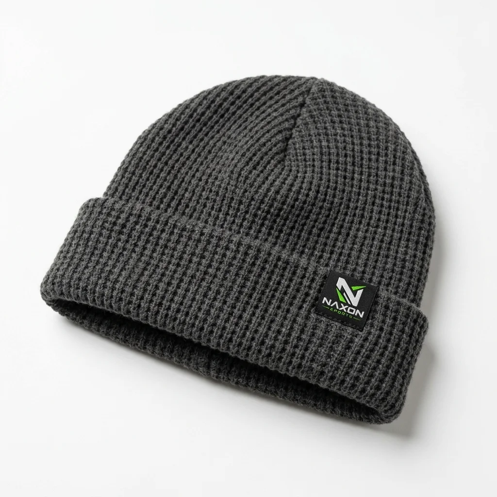 Custom charcoal grey waffle knit beanie by Naxon Sports