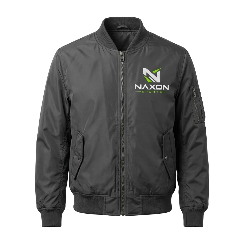 Custom charcoal nylon bomber jacket by Naxon Sports
