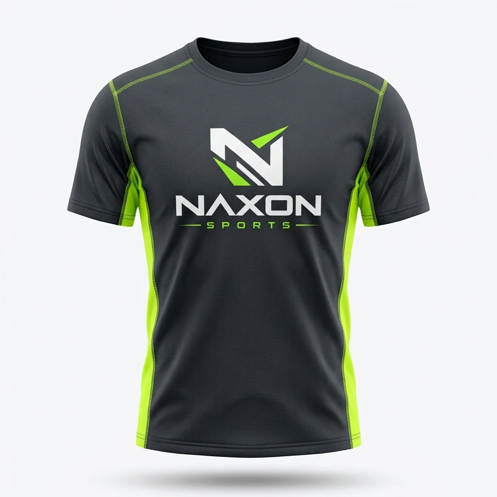 Custom Charcoal Sports T-Shirt Design 1 – charcoal sports t-shirt mock-up made by Naxon Sports, Sialkot