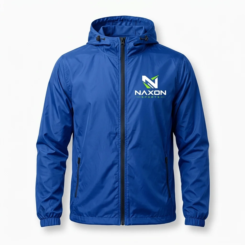 Custom cobalt blue nylon windbreaker by Naxon Sports