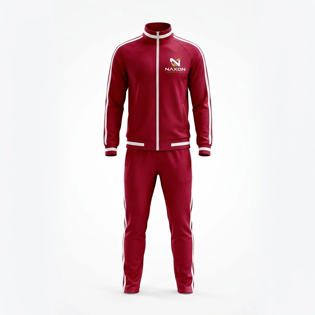 Custom crimson red tracksuit studio by Naxon Sports