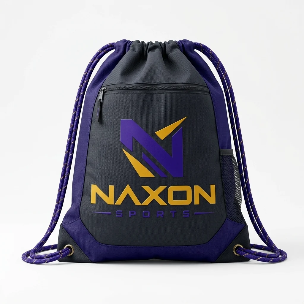 Custom Drawstring Bag Design 1 Custom Drawstring Bag Design 1 – drawstring bag mock-up made by Naxon Sports, Sialkot