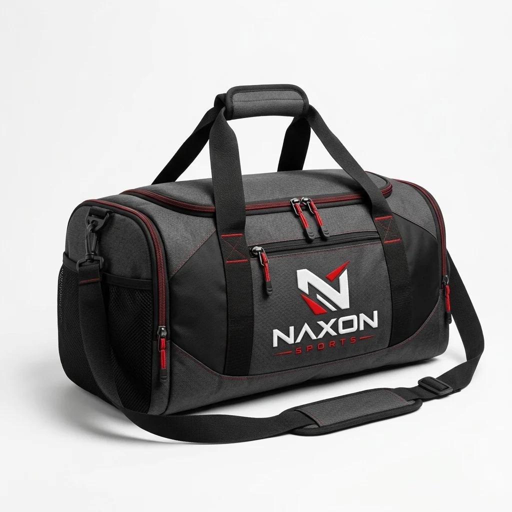 Custom Duffel Bag Design 1 Custom Duffel Bag Design 1 – duffel bag mock-up made by Naxon Sports, Sialkot