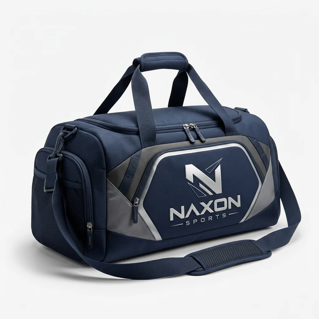 Custom Duffel Bag Design 2 Custom Duffel Bag Design 2 – duffel bag mock-up made by Naxon Sports, Sialkot