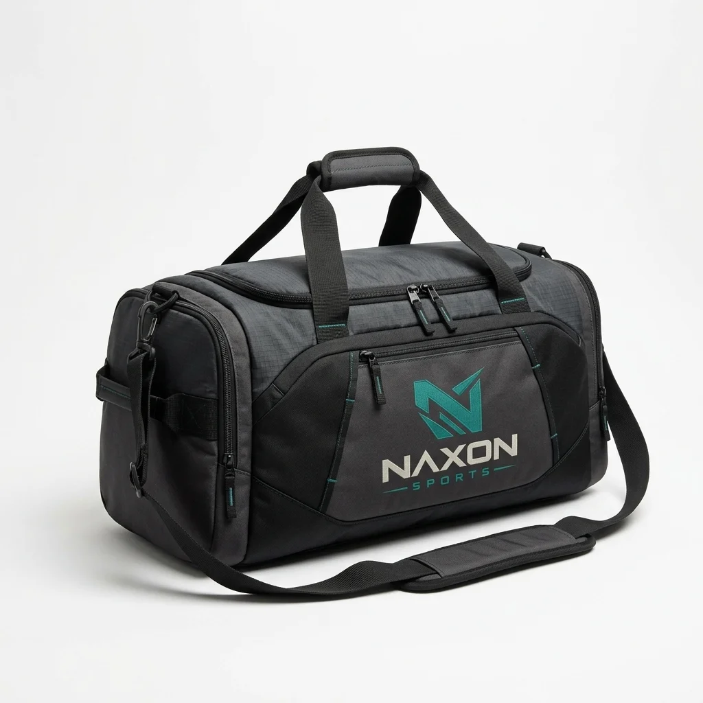 Custom Duffel Bag Design 4 Custom Duffel Bag Design 4 – duffel bag mock-up made by Naxon Sports, Sialkot