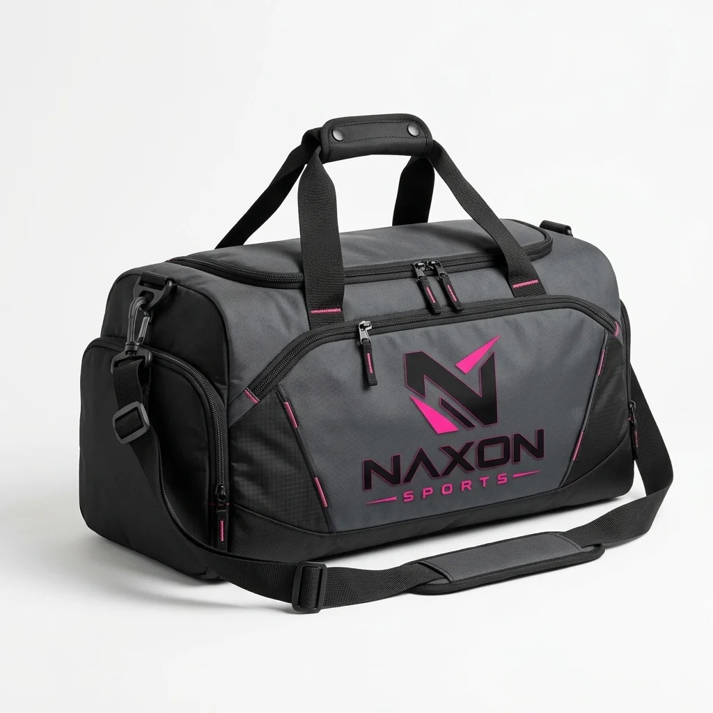 Custom Duffel Bag Design 5 Custom Duffel Bag Design 5 – duffel bag mock-up made by Naxon Sports, Sialkot