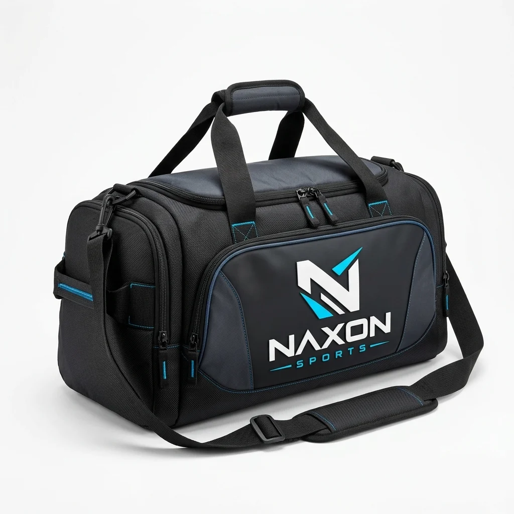 Custom Duffel Bag Design 7 Custom Duffel Bag Design 7 – duffel bag mock-up made by Naxon Sports, Sialkot