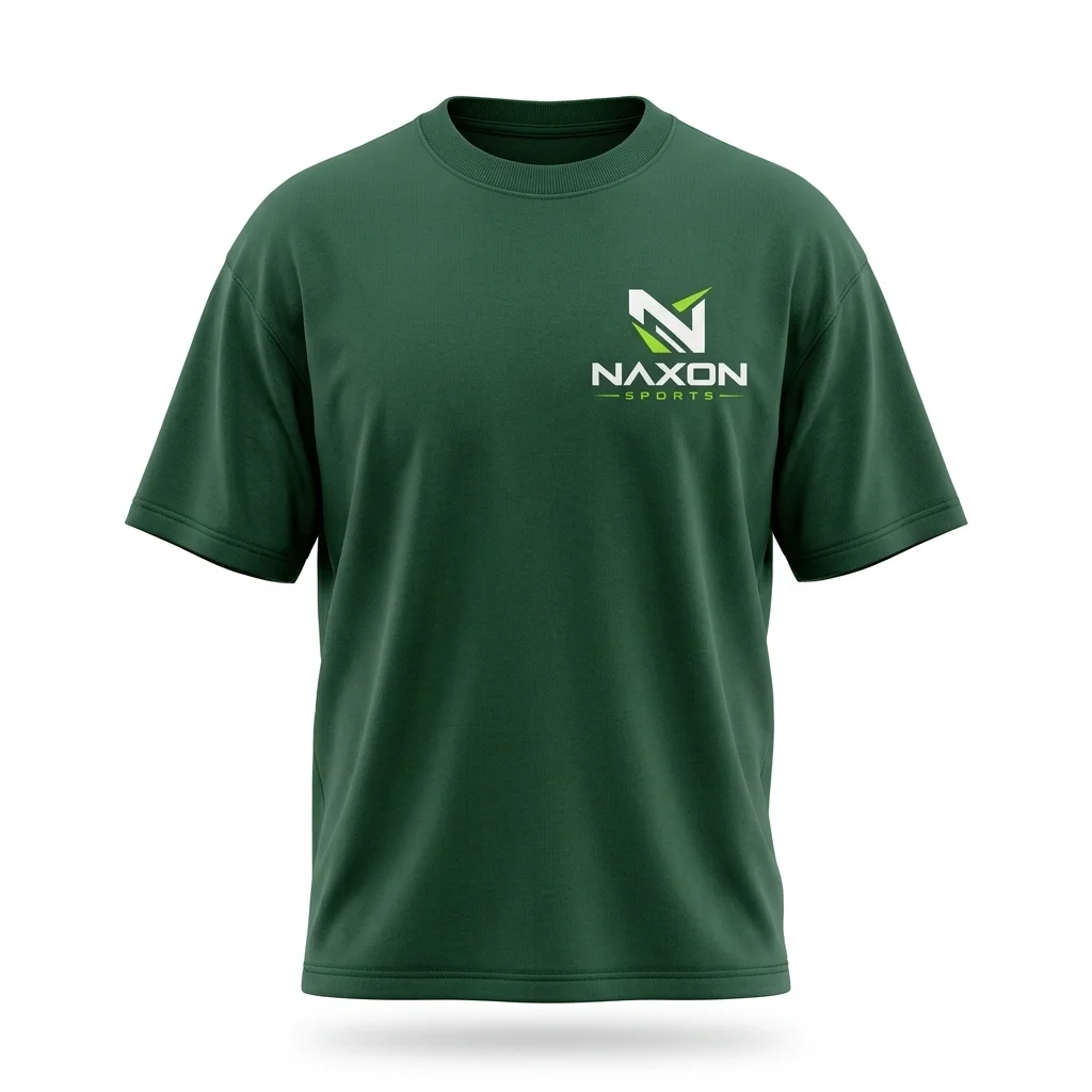 Custom Forest Green Gym T-Shirt Design 1 – forest green gym t-shirt mock-up made by Naxon Sports, Sialkot