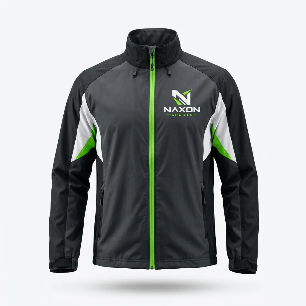 Custom Golf Windbreaker Design 2 Custom Golf Windbreaker Design 2 – golf windbreaker mock-up made by Naxon Sports, Sialkot
