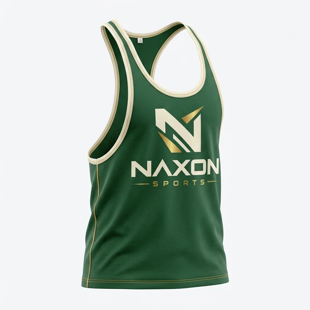 Custom Green Bodybuilding Stringer Tank Design 1 – green bodybuilding stringer tank mock-up made by Naxon Sports, Sialkot