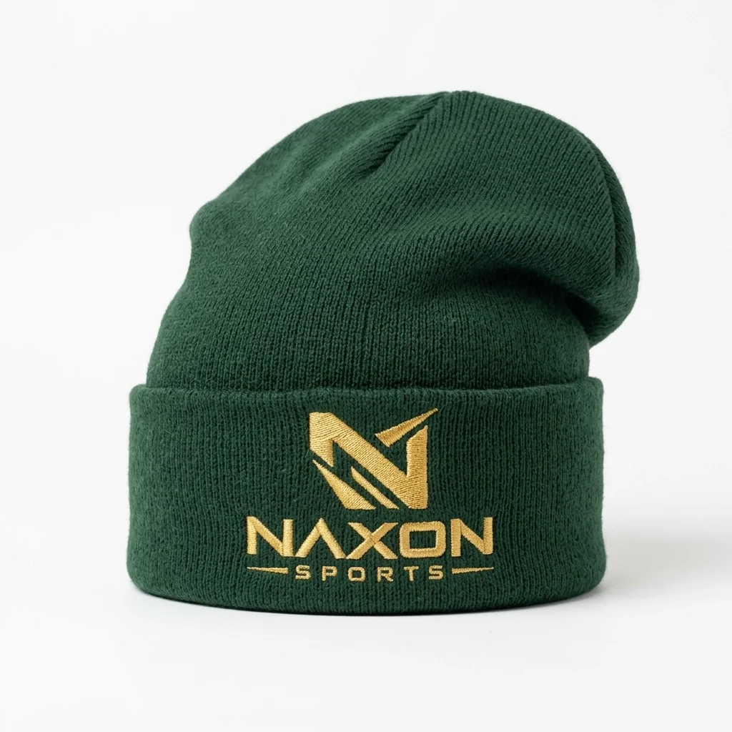Custom green knit beanie by Naxon Sports