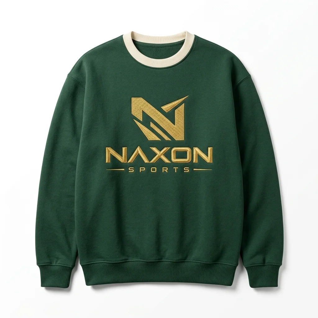 Custom Green Sports Sweatshirt Design 1 – green sports sweatshirt mock-up made by Naxon Sports, Sialkot