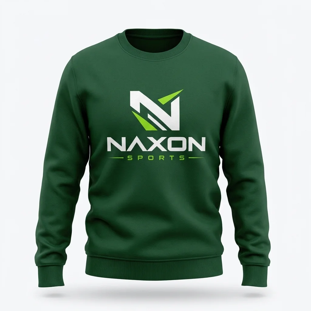 Custom Green Sweatshirt Design 1 – green sweatshirt mock-up made by Naxon Sports, Sialkot