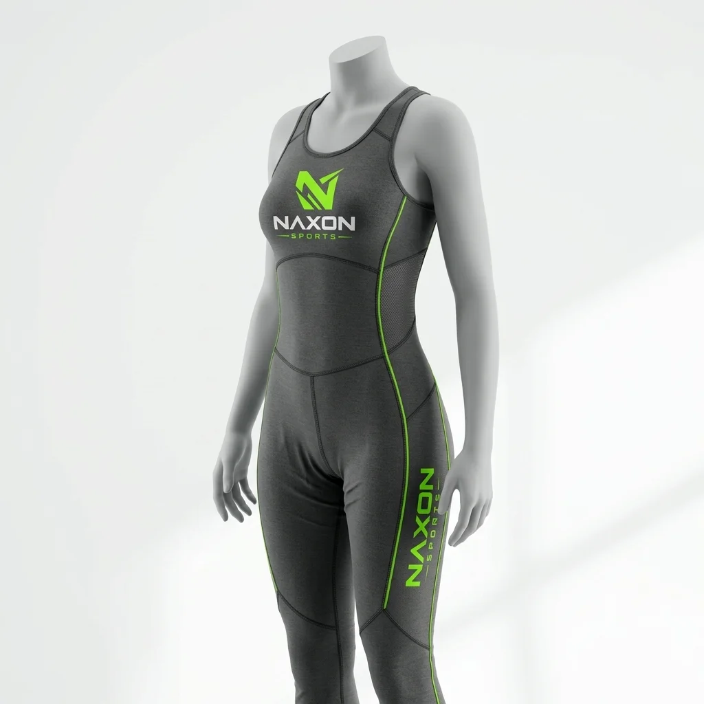 Custom Gym Jumpsuit Design 2 – gym jumpsuit mock-up made by Naxon Sports, Sialkot