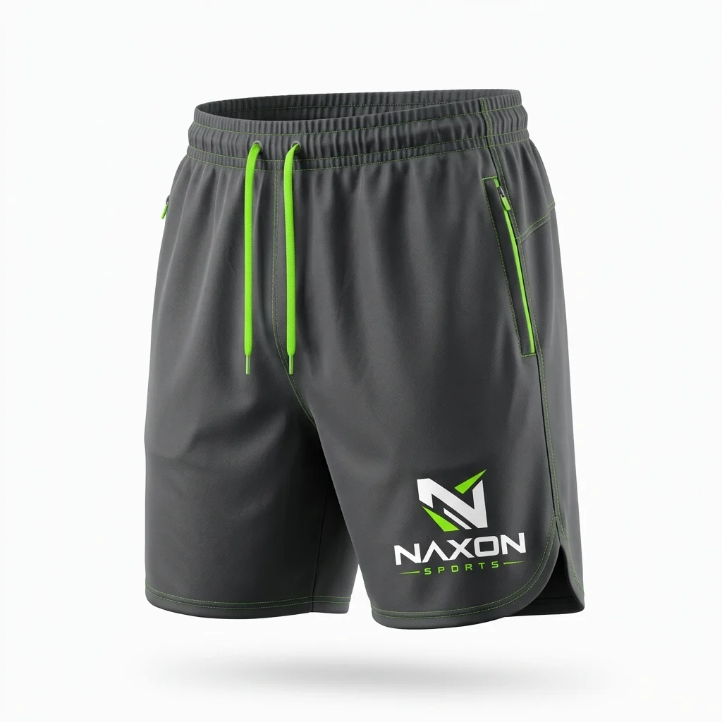 Custom Gym Shorts Design 3 – gym shorts mock-up made by Naxon Sports, Sialkot