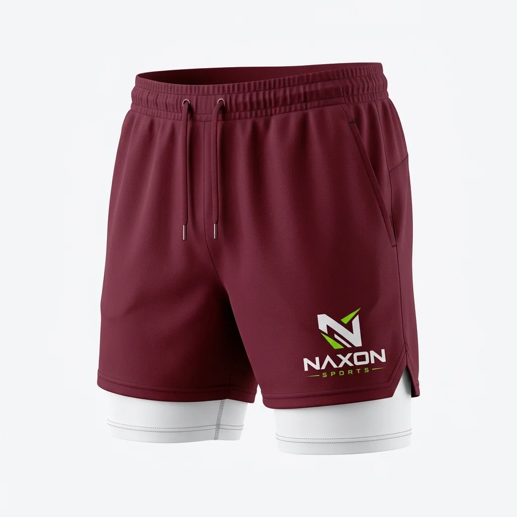 Custom Gym Shorts Design 7 – gym shorts mock-up made by Naxon Sports, Sialkot