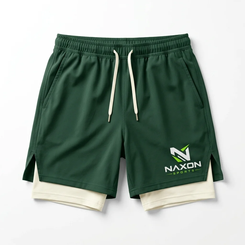 Custom Gym Shorts On Background Design 2 – gym shorts on background mock-up made by Naxon Sports, Sialkot