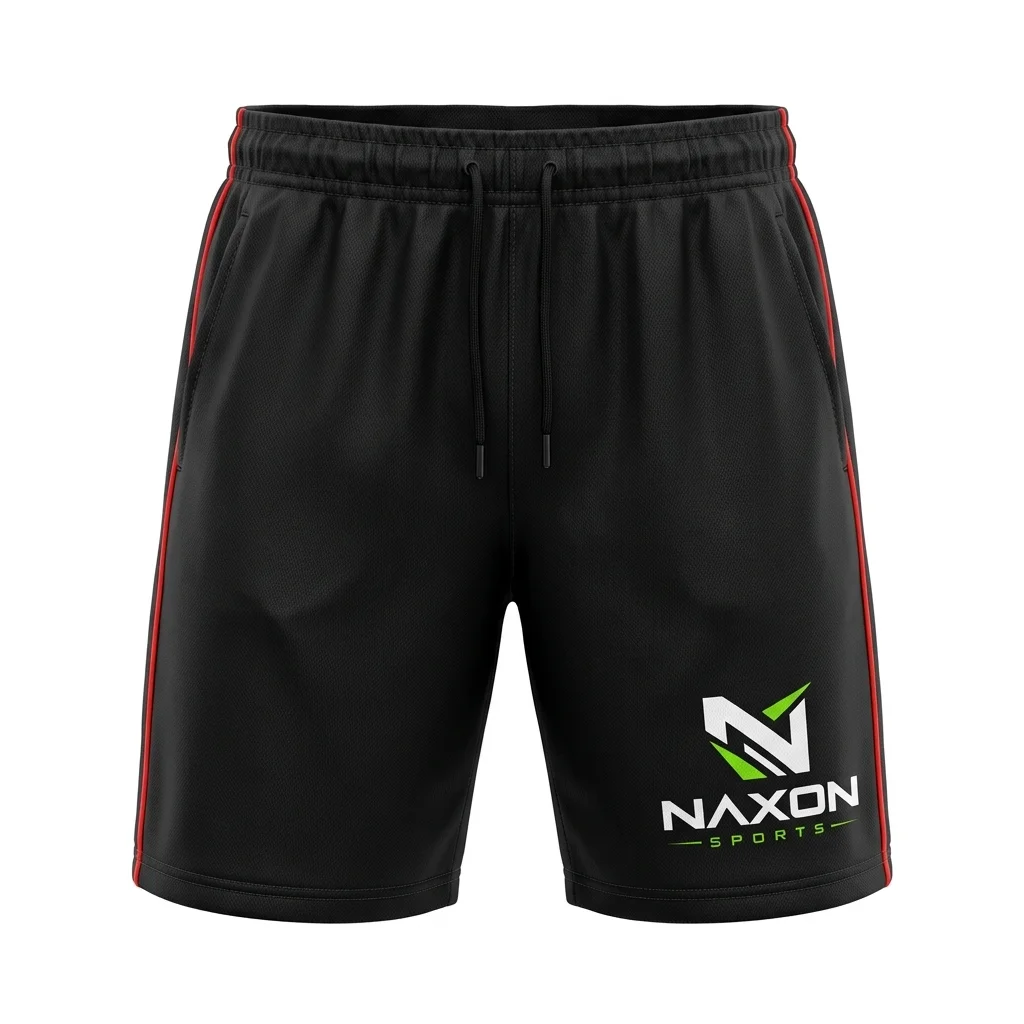Custom Gym Shorts Design 12 – gym shorts mock-up made by Naxon Sports, Sialkot