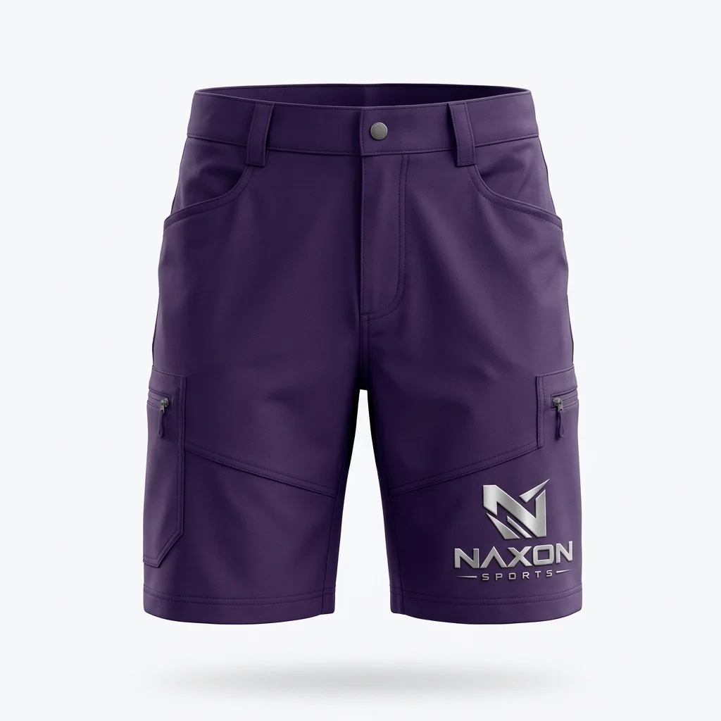 Custom Hiking Shorts Design 1 – hiking shorts mock-up made by Naxon Sports, Sialkot