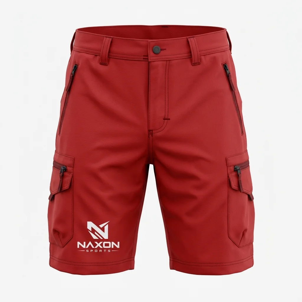 Custom Hiking Shorts With Utility Pockets Design 1 – hiking shorts with utility pockets mock-up made by Naxon Sports, Sialkot