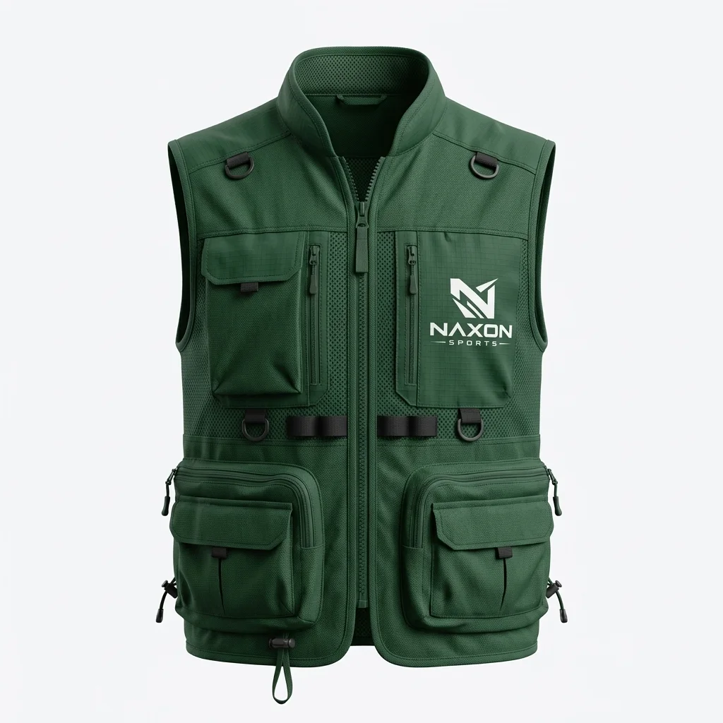 Custom Hiking Vest Design 2 – hiking vest mock-up made by Naxon Sports, Sialkot