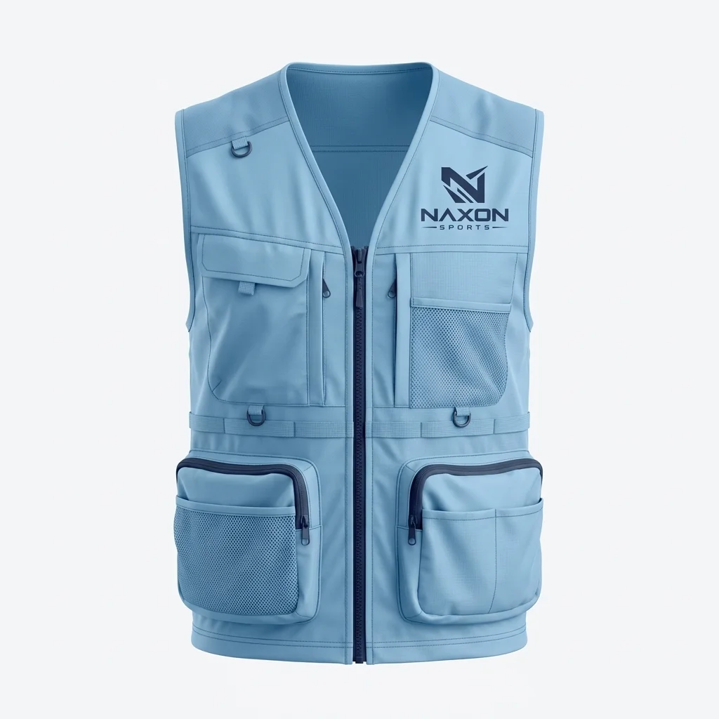 Custom Hiking Vest Design 8 – hiking vest mock-up made by Naxon Sports, Sialkot