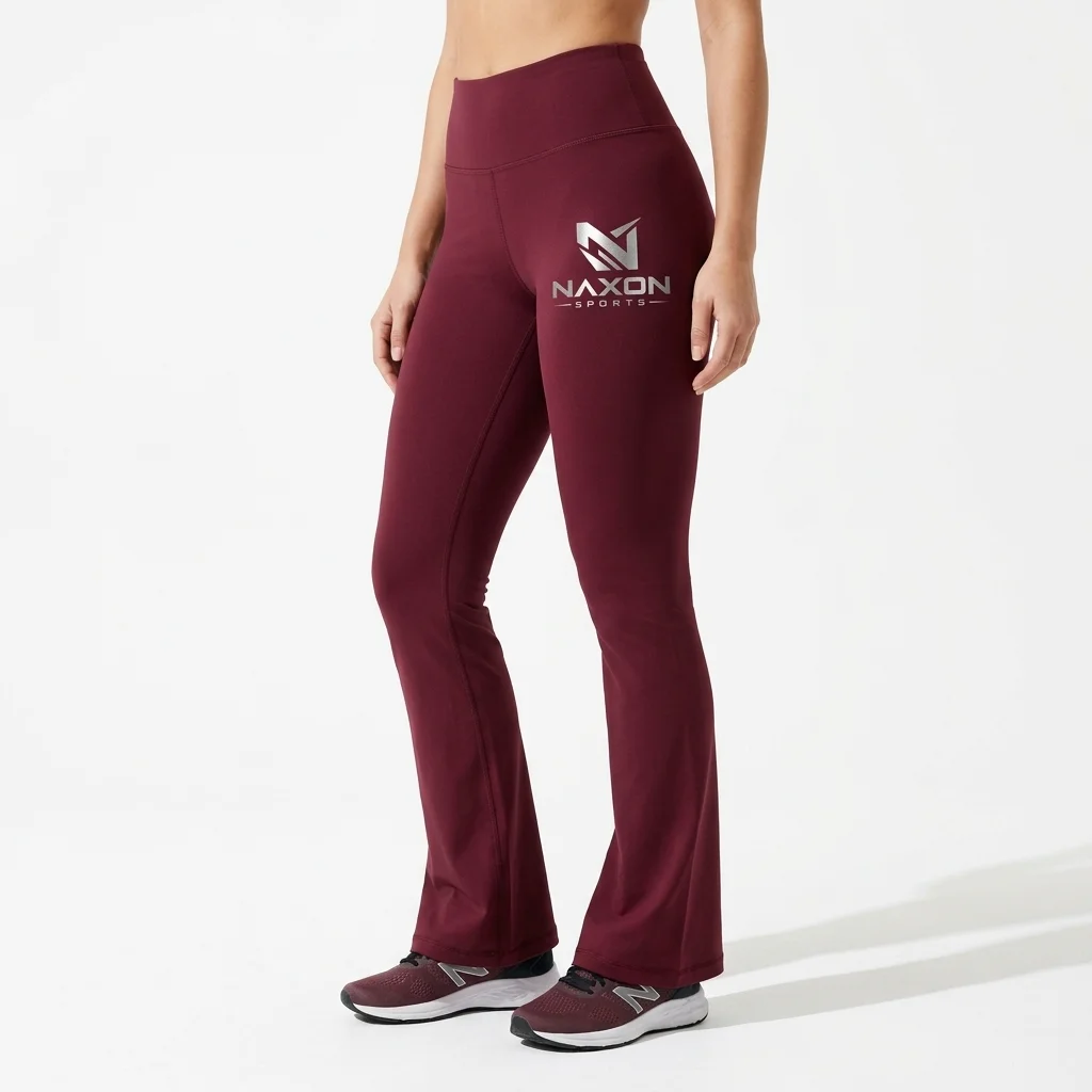 Custom Maroon Leggings With Sports Logo Design 1 – maroon leggings with sports logo mock-up made by Naxon Sports, Sialkot