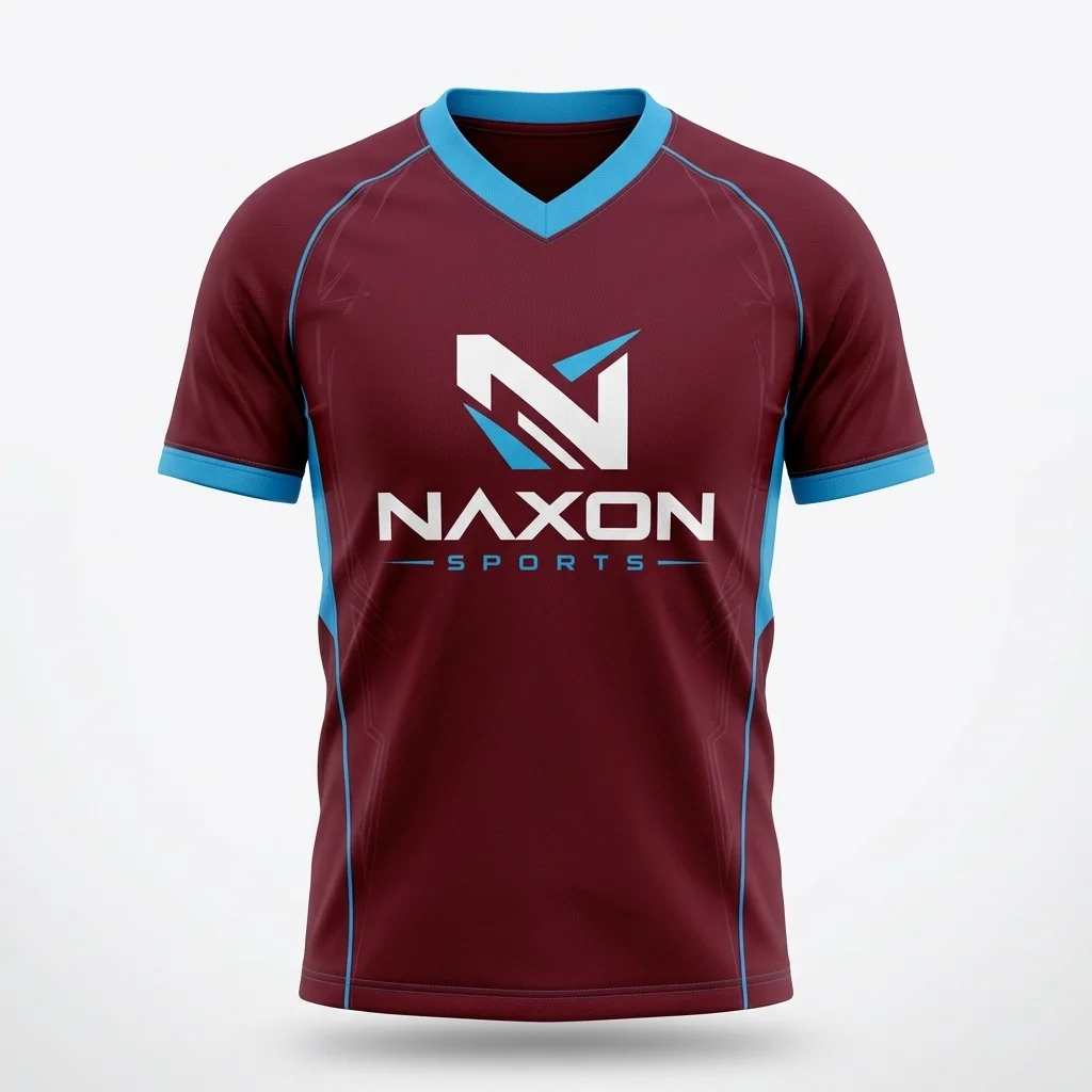 Custom Maroon Soccer Jersey Design 1 – maroon soccer jersey mock-up made by Naxon Sports, Sialkot