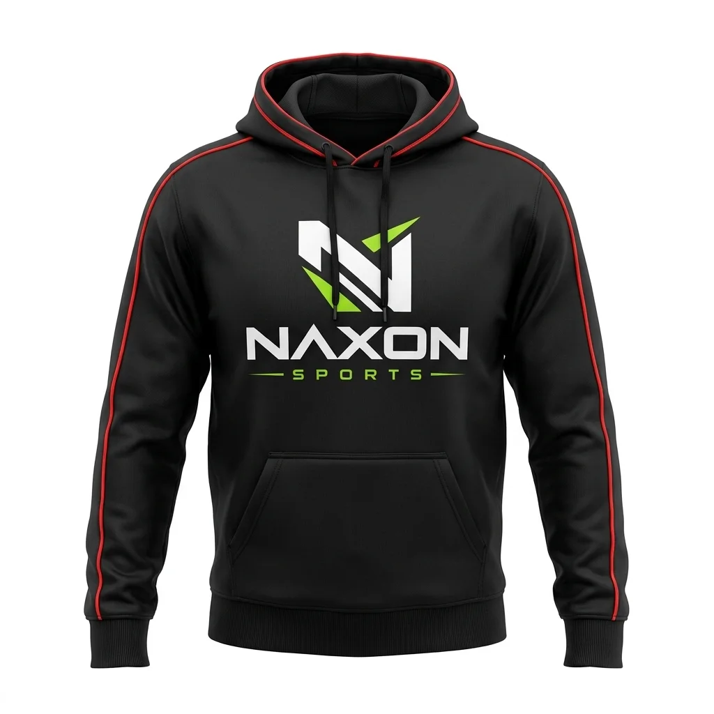Custom Matte Black Gym Hoodie Design 1 – matte black gym hoodie mock-up made by Naxon Sports, Sialkot