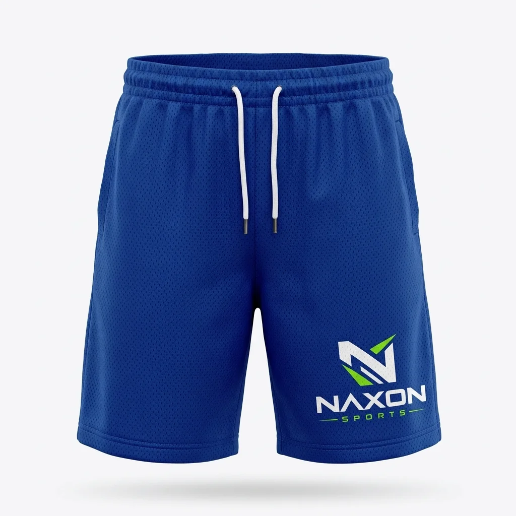 Custom Mesh Basketball Shorts Design 3 Custom Mesh Basketball Shorts Design 3 – mesh basketball shorts mock-up made by Naxon Sports, Sialkot
