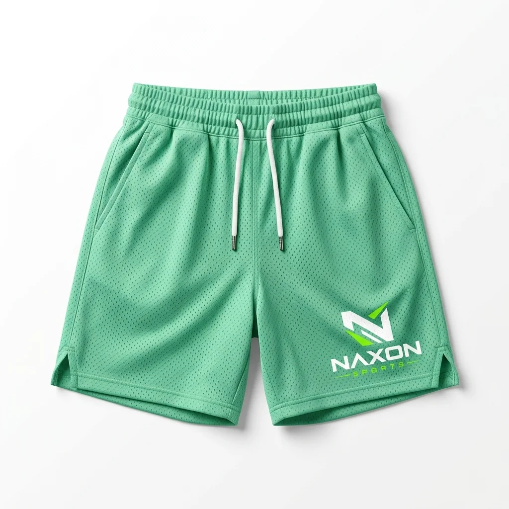 Custom Mint Green Basketball Shorts Design 1 – mint green basketball shorts mock-up made by Naxon Sports, Sialkot