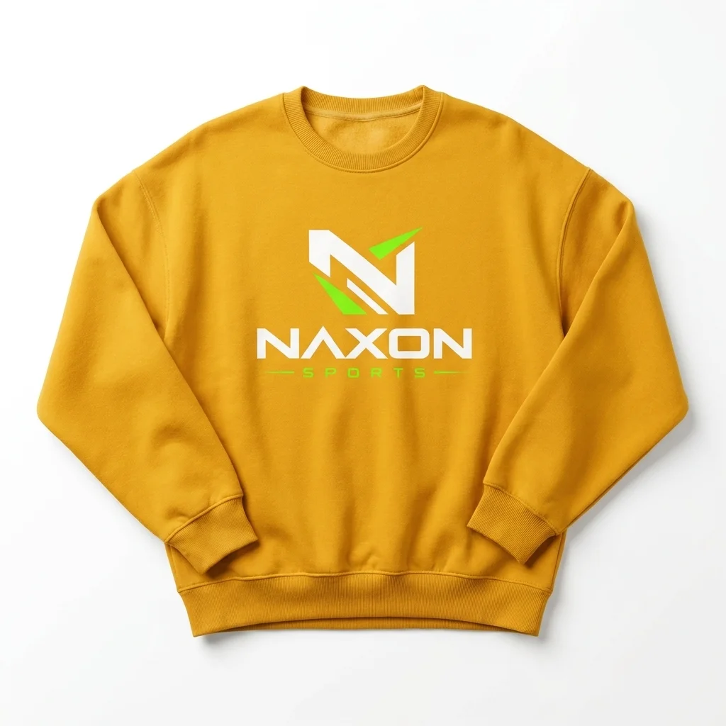 Custom Mustard Yellow Sweatshirt Design 1 – mustard yellow sweatshirt mock-up made by Naxon Sports, Sialkot