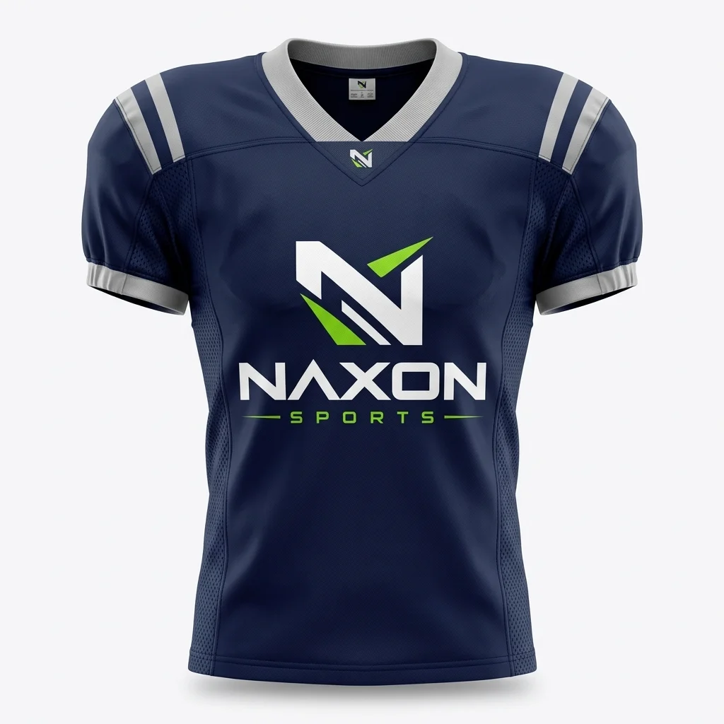 Custom Navy Blue Football Jersey Design 1 – navy blue football jersey mock-up made by Naxon Sports, Sialkot